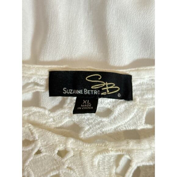 Suzanne Betro Women's Crochet Cold Shoulder Swing Blouse Size XL White NWOT - Picture 6 of 7